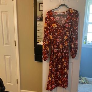 JustFab Burgundy Floral Long Sleeve Dress